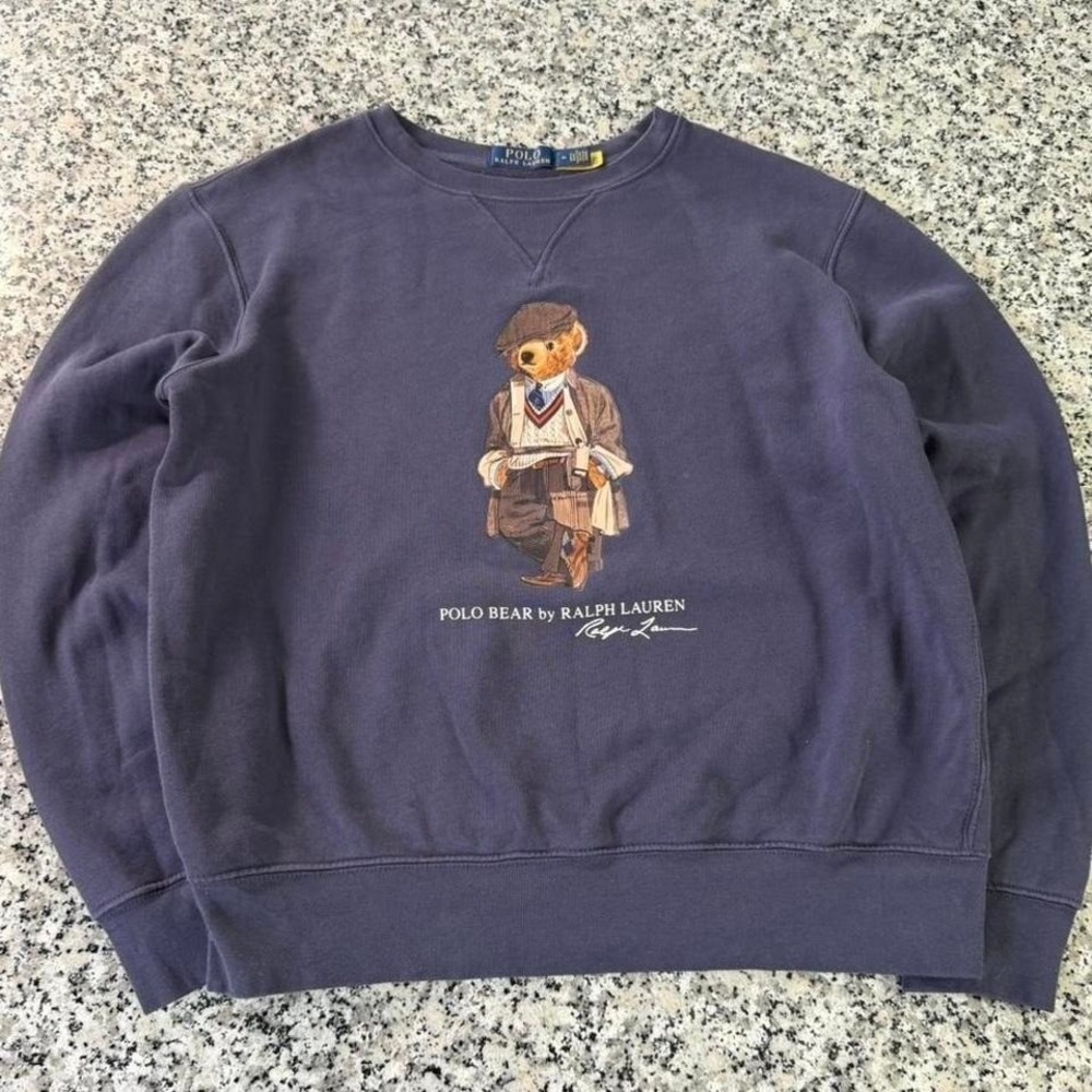 Polo Ralph Lauren Blue Fleece Preppy Coat Polo Bear Sweatshirt Medium